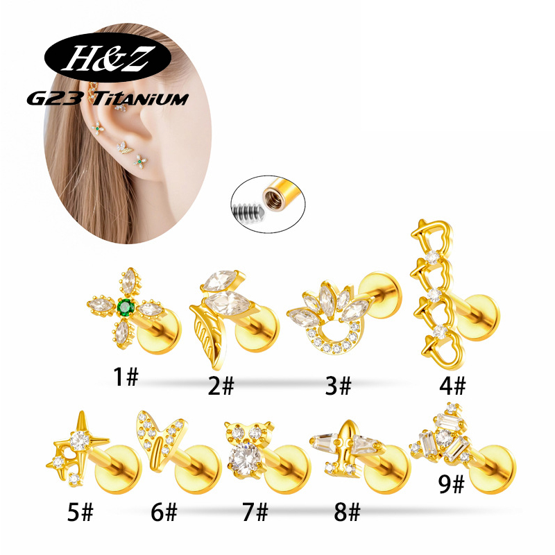 1PC G23 Titanium16G Flower CZ  - đánh giá và giá Body Jewelry Implant Grade