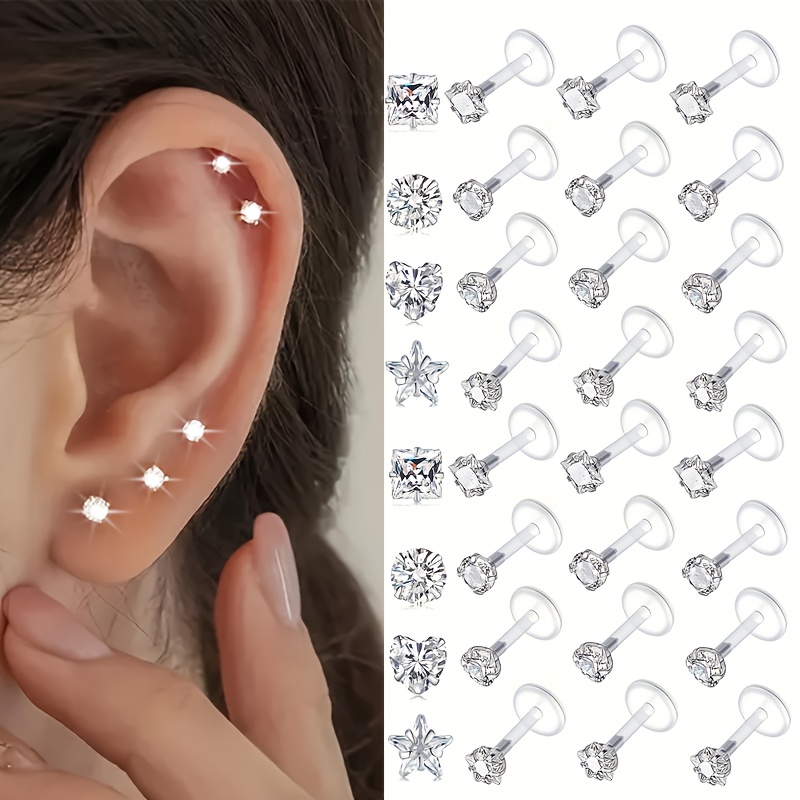 9pc Clear Lip Rings Studs Plas - đánh giá và giá Helix Cartilage Ring