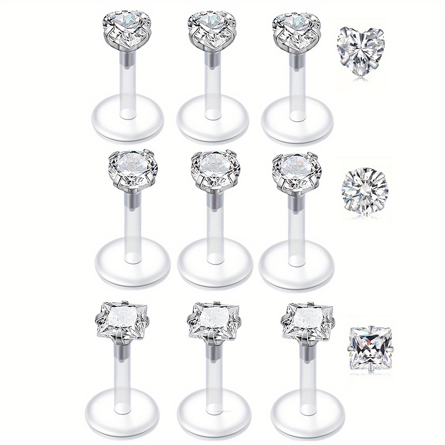 9pc Clear Lip Rings Studs Plas - đánh giá và giá Helix Cartilage Ring