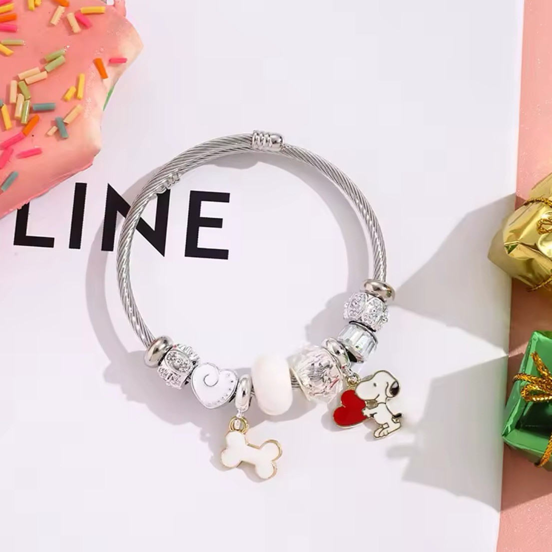 Cute Cartoon Snoopy Bone Heart - đánh giá và giá Body Jewelry Unique