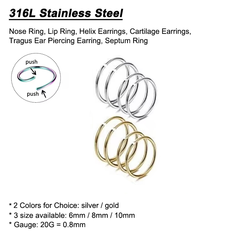 6pcs/lot Hypoallergenic Nose R - đánh giá và giá Helix Cartilage Ring